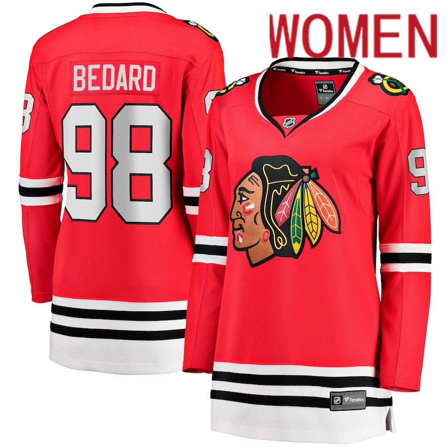 Women Chicago Blackhawks 98 Connor Bedard Fanatics Branded Red 2023 NHL Draft Home Breakaway Player Jersey